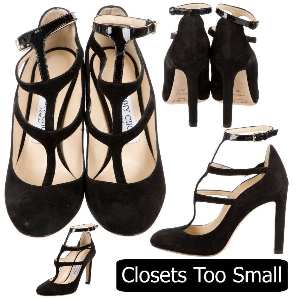 Jimmy Choo Black Suede Patent Leather Cutout Heels